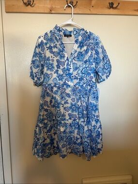 1. State Blue and White Floral Tiered Dress